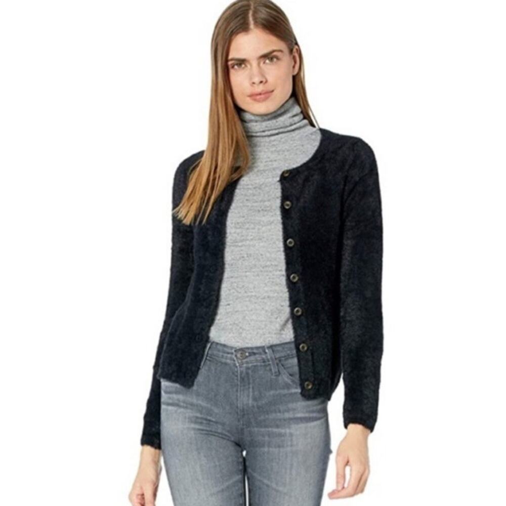 Madewell Hewitt Fuzzy Cardigan Black Cozy Button Front small